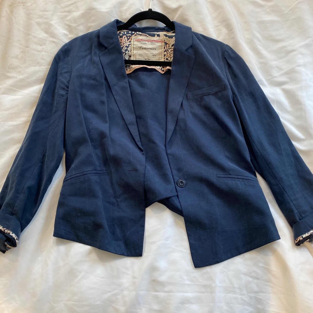 Anthropologie Cartonnier Navy Blazer 4 - Picture 3 of 3
